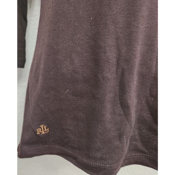 Lauren Ralph Lauren Brown Boat Collar Contrasting Trim Top Medium Lightweight - Picture 2 of 6